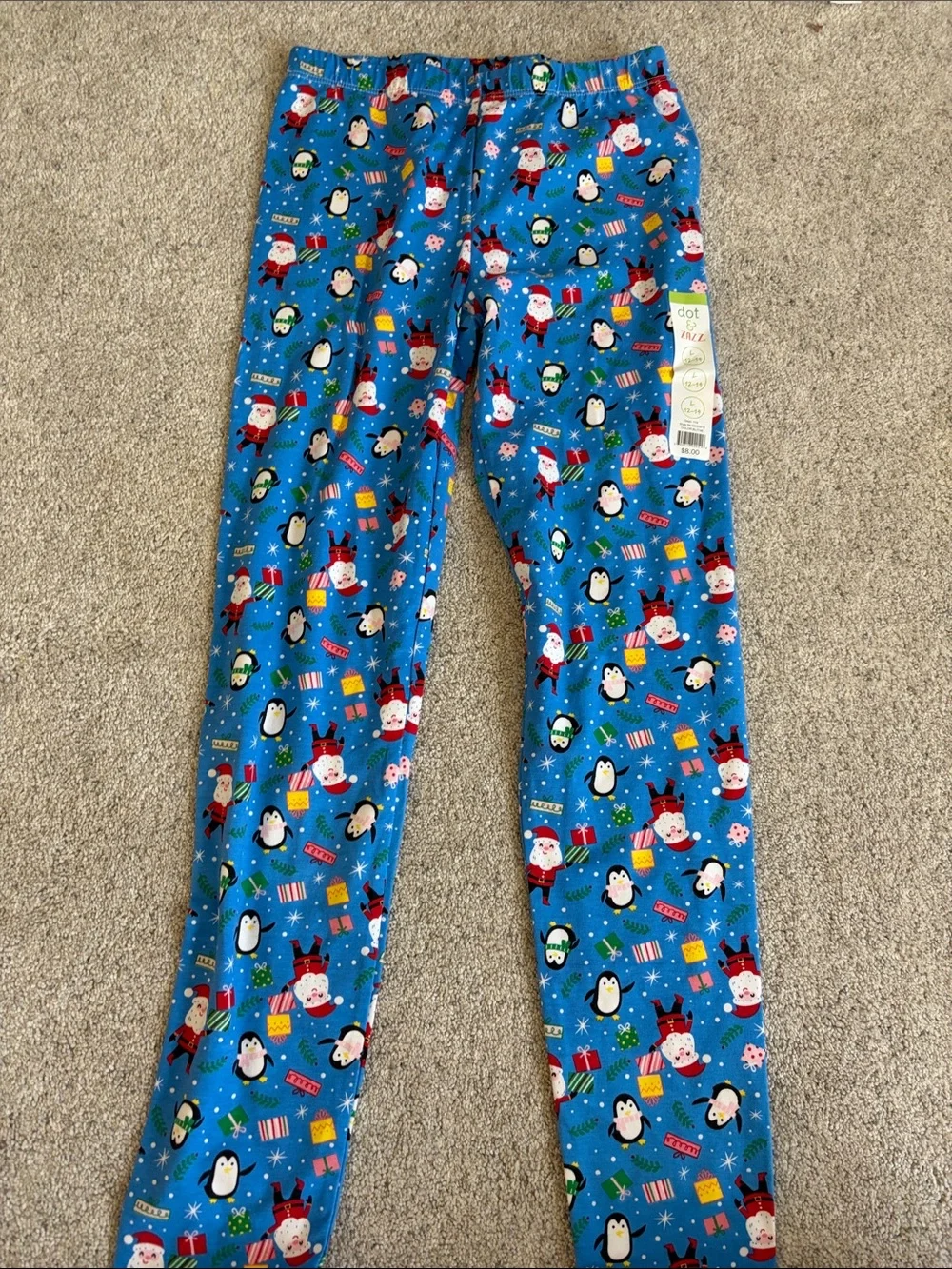 Blue Kids Holiday Pajama Pants with Santa & Penguin Print
